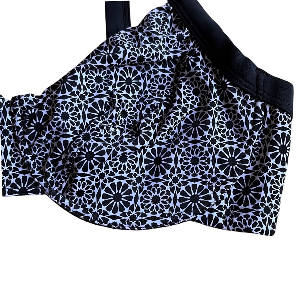 Ellos Bikini Swim Top Sz 14 Black White Boho Underwire Lined Full Coverage - Picture 3 of 8